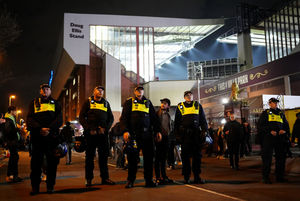 Police officers outside Villa Park, home of Aston Villa, before the UEFA Europa League match at Villa Park, Birmingham. Photo: Jacob King/PA Wire