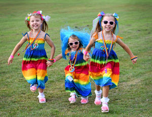 Twins Keira and Krystal Keen, aged seven, with their sister Stevie, aged four