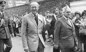 The royal visit of Prince Bernhard of The Netherlands to Bridgnorth on April 19, 1980. He was attending a remembrance service for 53 Dutch airmen who trained at RAF Bridgnorth at the end of the war and later died. 