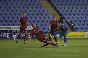 Dan Udoh of Shrewsbury Town scores a goal to make it 2-1 (AMA)