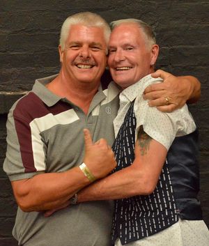 All smiles as Paul Gascoigne greets fans at the beginning of the meet and greet evening