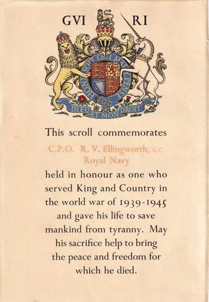 Chief Petty Officer Reginald Vincent Ellingworth's commemorative scroll.
