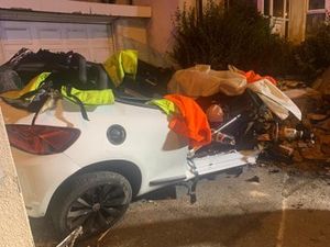 The car had crashed into a brick in Wellington Road, in Bilston. Photo: Bilston Fire