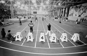 A view of the indoor athletics stadium, RAF Cosford