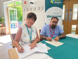Heather Tudor, Severn Hospice CEO and Raj Mehta, Telford & Wrekin Interfaith Council Chairman.