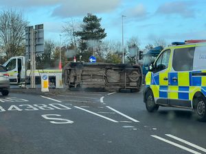 Supporting image for story: Van topples onto its side at busy Shrewsbury roundabout
