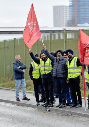 Dozens of workers are out in force on the picket line at the National Express Wolverhampton garage on Park Lane