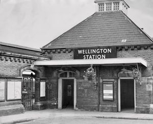 	nostalgia pic. Wellington. Wellington railway station entrance. This is a print in the Shropshire Star picture archive but apart from a Shropshire Star copyright stamp there is no information on the back. Late 1960s maybe? Wellington station. Library code: Wellington nostalgia 2020.