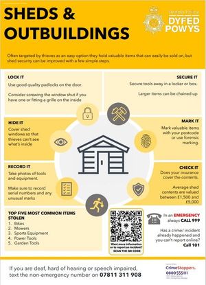Supporting image for story: Dyfed Powys Police received a number of reports of thefts from gardens, sheds and outbuildings in the Rhaydaer area over the bank holiday weekend