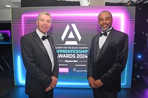 BUSINESS COPYRIGHT NATIONAL WORLD TIM STURGESS 13/11/24.  Ladder for the Black Country  Apprentice Awards 2024 .The Richardson Suite at West Bromwich Football Club. Pictured,left, Rob Colbourne and Kevin Davis.