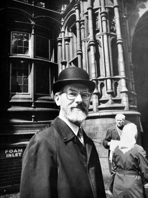 Wolverhampton solicitor John Lishman outside Birmingham High Court after making a bail application for Milhench in May 1974.