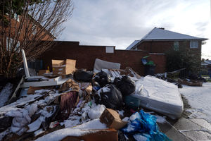 Uncollected refuse bags in the Saltley area of Birmingham, amid an ongoing strike by refuse collectors in the city which began with a series of one-day strikes on January 6 2025. 