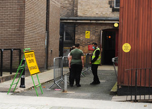 People attempting to get in for a Covid test at the Walsall Town Hall site