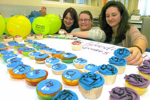 With the table periodic table made from cup cakes at Thomas Adam School are Sarika Butler, Rebecca Davies and Emily Dutton