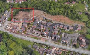 A bird\'s eye view of the estate off Halesowen Road, Cradley Heath, with the site for the six new homes highlighted in read. Pic: Google Maps/LDRS. Permission for reuse for all LDRS partners.