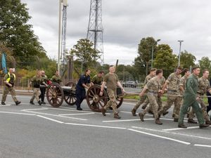On Tuesday, the team were welcomed to RAF Shawbury as they made their way towards Shrewsbury. Picture: Military vs Cancer/Dave Granger