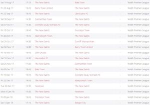 TNS Fixtures (Credit: Welsh Premier League)