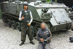 Humza Ali, left, at the paintballing centre in Hockley Heath