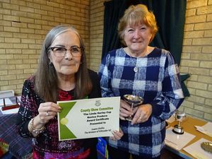Susan Stubbs, The Women of Uttoxeter WI receiving the Linda Hurley Cup for Novice Produce