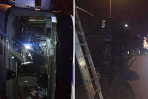 Willenhall Fire Station tweeted this pictures showing the damage to the lorry which ended up on its side in a crash