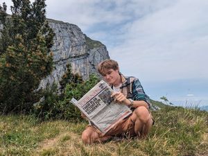 Supporting image for story: Teenager taking copy of Bridgnorth Journal newspaper everywhere as he tours Europe
