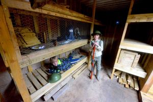 Stanley Saunders, 8, and Percy Saunders, 6, from Shrewsbury, come to take a look