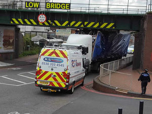 Supporting image for story: PICTURES: Lorry gets stuck under railway bridge near Sandwell and Dudley Station