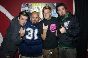 Erik Chandler, Chris Burnley, Jaret Reddick and Gary Wiseman from US band Bowling For Soup during their guest appearance on MTV's TRL - Total Request Live in 2004