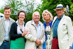 Corinna zu Sayn-Wittgenstein, second from right, and her son Prince Alexander, left, at the classic car show in Claverley