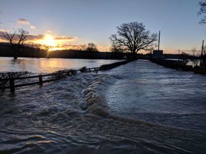 Flood water at Welshpool airport. Pic: @MontyFireSTN