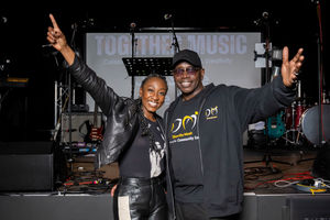 Beverley Knight poses with Wayne Blake of the Diversity Music Community 1st at Wolverhampton Arts Centre after delivering news of the grant from The National Lottery Heritage Fund
