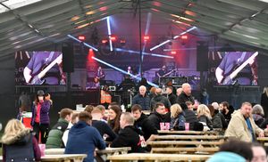 Drinkers settling in shortly after Oktoberfest opened at noon  on Saturday.