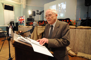 Tom Larkin gives a talk at The Black Country Memories Club First World War exhibition at Bilston Town Hall, Church Street, Bilston in 2014.