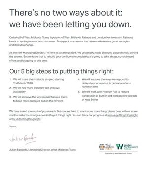 The open letter from West Midlands Trains