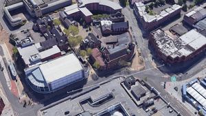 An aerial view showing the old Compton Care shop, left, and the Wilko building, right. Photo: Google