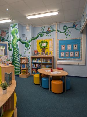  Local artist, Rory McCann visited the school to paint a mural on the library wall