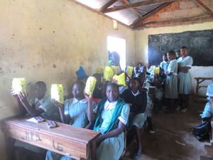 A distribution of sanitary products to Kenyan schoolgirls under the "Girls' Gear" scheme.