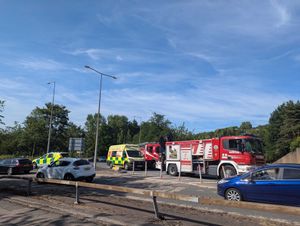 Emergency services at the scene of the crash on Holyhead Road near the Greyhound Roundabout