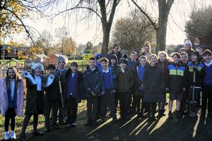 School children are celebrating a successful day of tree planting in Tenbury Wells.