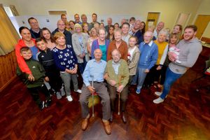 Ron and Roy Tomlin with their extended family at Ford Parish Hall