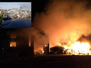 Supporting image for story: IN PICTURES and VIDEO: 80 firefighters battle huge Oldbury recycling plant blaze