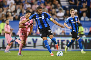 George Campbell in action against Inter Miami's Luis Suarez. Pic: Getty
