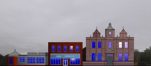 How buildings will look on the new Market Place in the development, including the 1940s Gas Showroom from West Bromwich High Street
