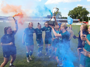Shrewsbury Town Women celebrate winning the West Midlands League Cup with a 4-0 triumph over Leek Town (Picture: James Baylis)