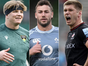 Henry Pollock, left, Caelan Doris, centre, and Owen Farrell, right