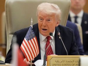 President Donald Trump speaks during the Gulf Co-operation Council summit in Riyadh, Saudi Arabia
