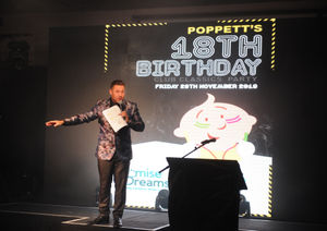 Wolverhampton panto star Aaron James leads the proceedings at Poppett's 18th Birthday Club Classics Party for Promise Dreams