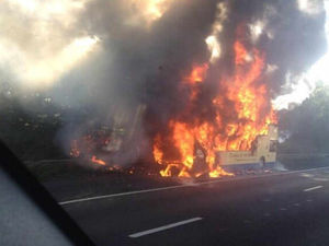Supporting image for story: Bus in fireball drama amid chaos on M6