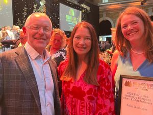 Paul and Sharon Butler pictured with host of the Pro Landscaper Business Awards, Rachel De Thame from Gardener’s World.
