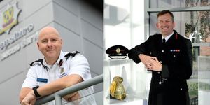 Simon Hardiman, right, has officially taken over from outgoing Chief Fire Officer, Rod Hammerton, left